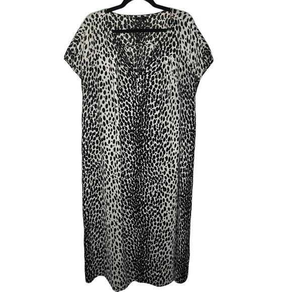 Talbots Woman Midi Dress 22 Shift Chiffon Leopard Print VNeck Slip Lining Brown - Picture 2 of 8